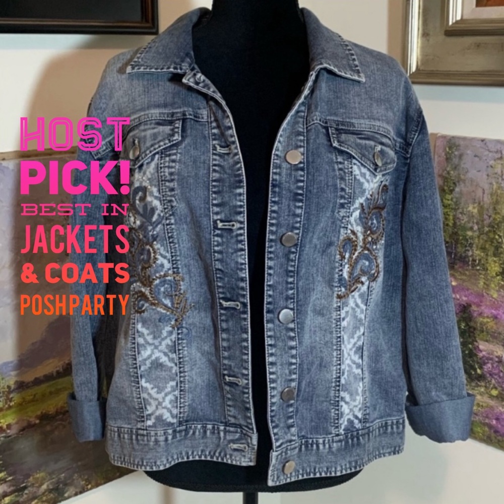 PLATINUM CHICO’S RARE Jean Jacket size 3